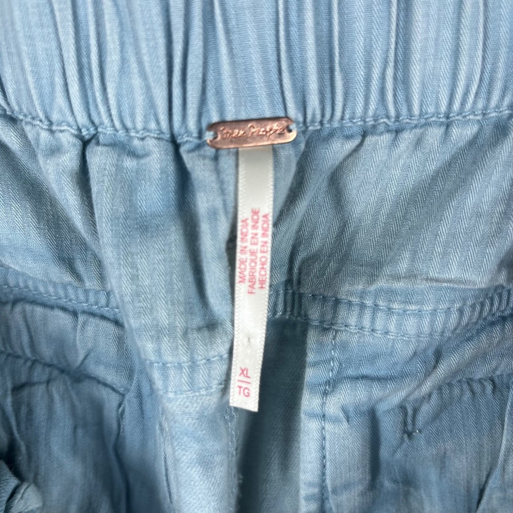Free People Wide Leg Pants Women XL Light Wash Blue Cotton D-Ring OB2201452 - Picture 6 of 12